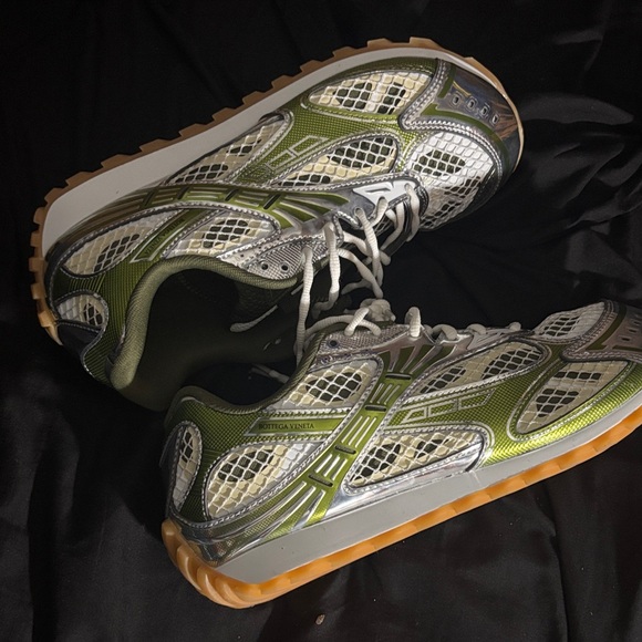 Bottega Veneta Olive Green and Silver Runner Sneakers